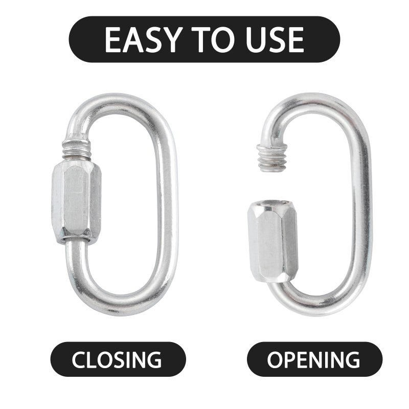 HOME MASTER HARDWARE 304 Stainless Steel D-Shaped Locking Quick Link Carabiner - Heavy Duty Secure Connector for Chains, Straps, Gear (10 Pack) - Image 5